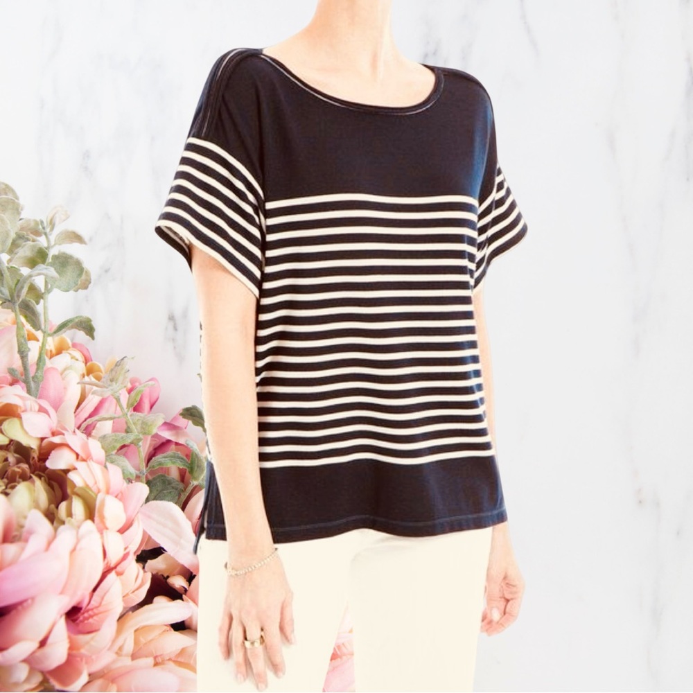 Max Studio Women's Black White Striped Short Sleeve Knit Top Soft Sz 1X NWT